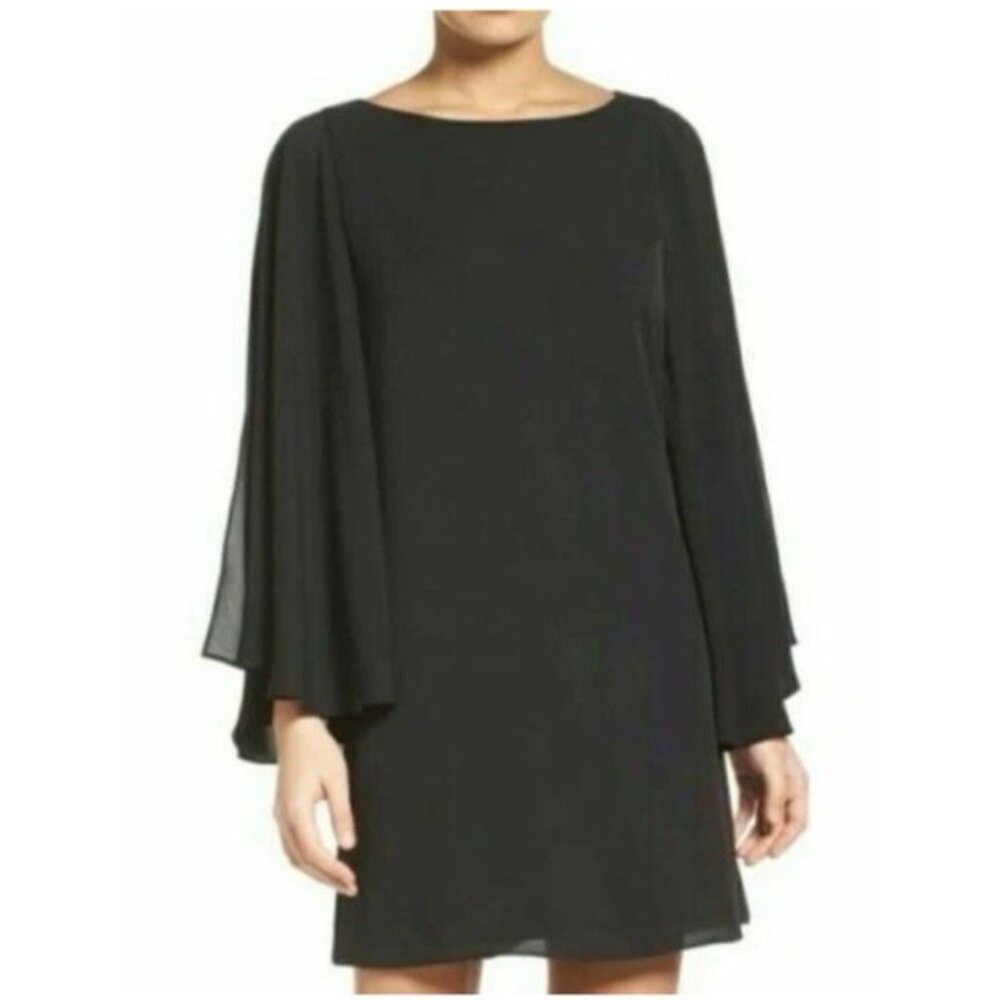 Chelsea28 Shift Dress Small Butterfly Sleeve Black Silky Flowy Party Wedding NEW